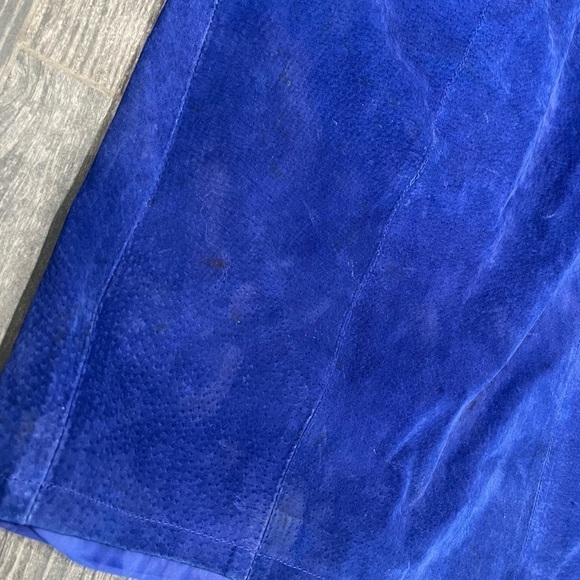 Don’t Stop Blue Suede Leather Mini Skirt High Waisted Sz 6 Y2K 80’90’s vintage - Picture 4 of 10